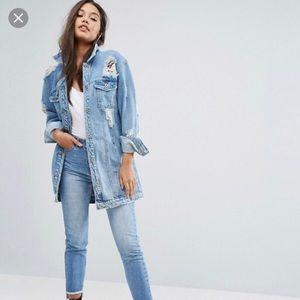 Misguided Longline Distressed Denim Jacket